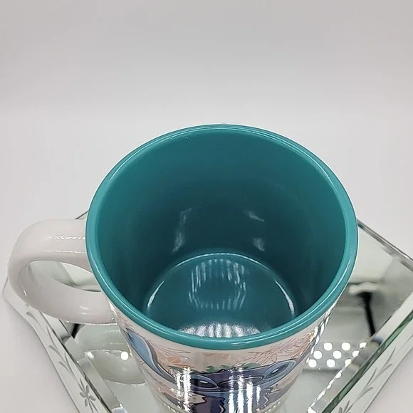 Disney Lilo & Stitch Tropical 20oz Ceramic Mug Large Floral White Teal Inside - Picture 6 of 12